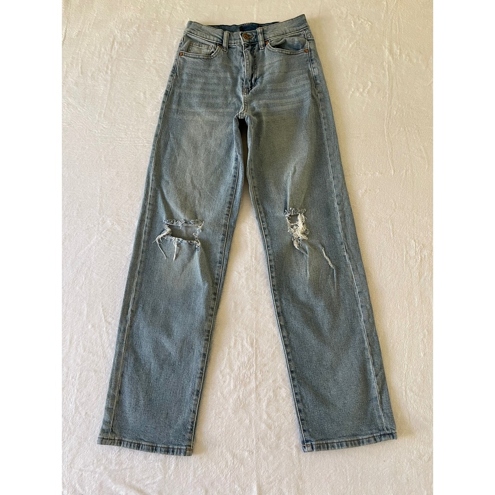 Kendall + Kylie High Rise Skater Jeans Women 0/24 Light Wash Distressed Straight